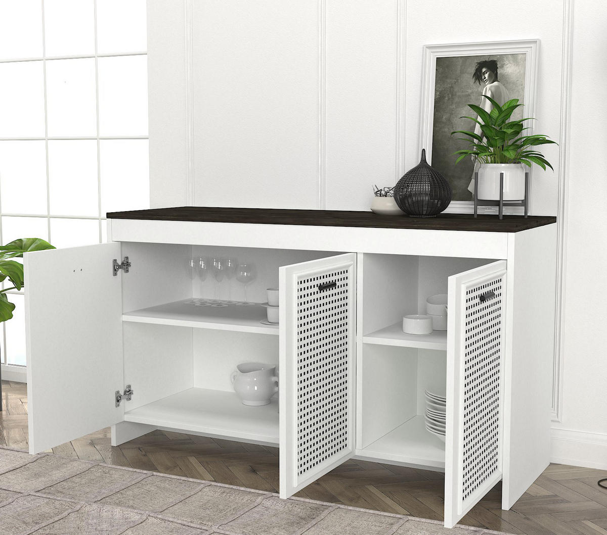 SIDEBOARD Done Weiß Rebab 120 cm - Schwarz/Weiß, Holzwerkstoff/Metall (120/75/45cm) - moebel17