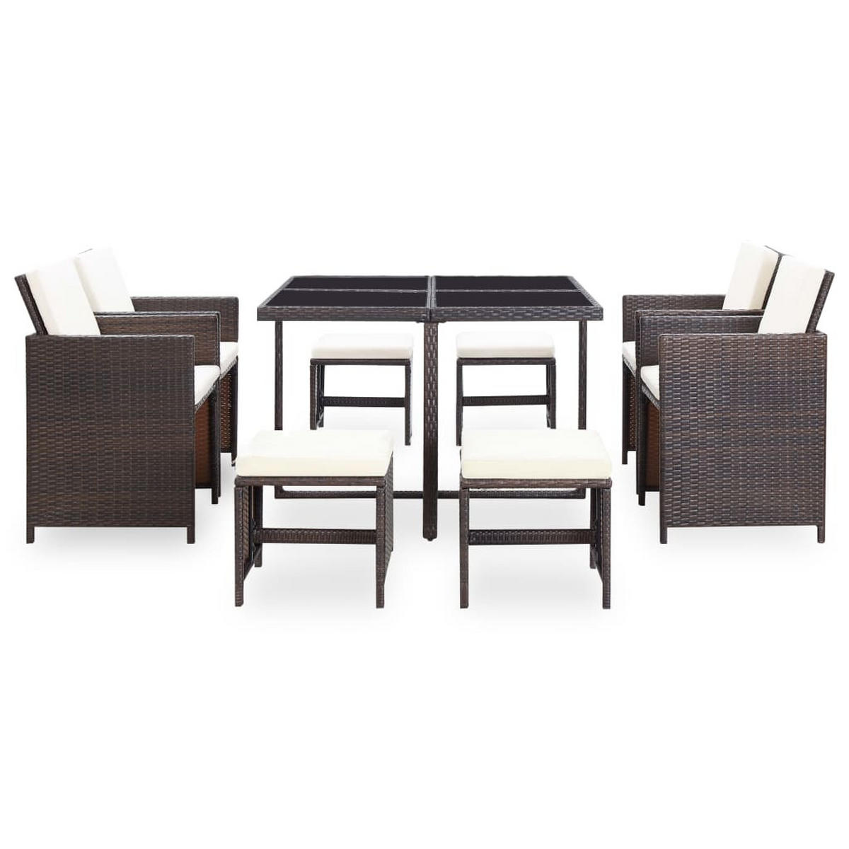 GARTEN-ESSGRUPPE 9-teilig Mit Auflagen Poly Rattan Braun - Creme/Braun, Kunststoff/Textil - vidaXL