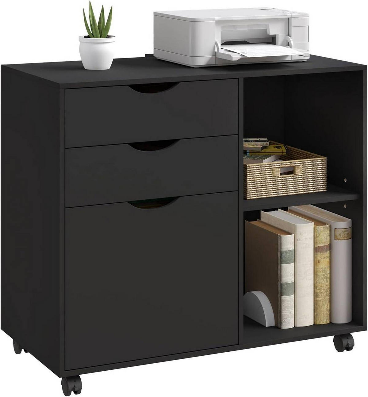 ROLLCONTAINER mit 3 Schubladen,5 Rollen, Schwarz - Schwarz, Holzwerkstoff (80/69.5/39.5cm) - Woltu