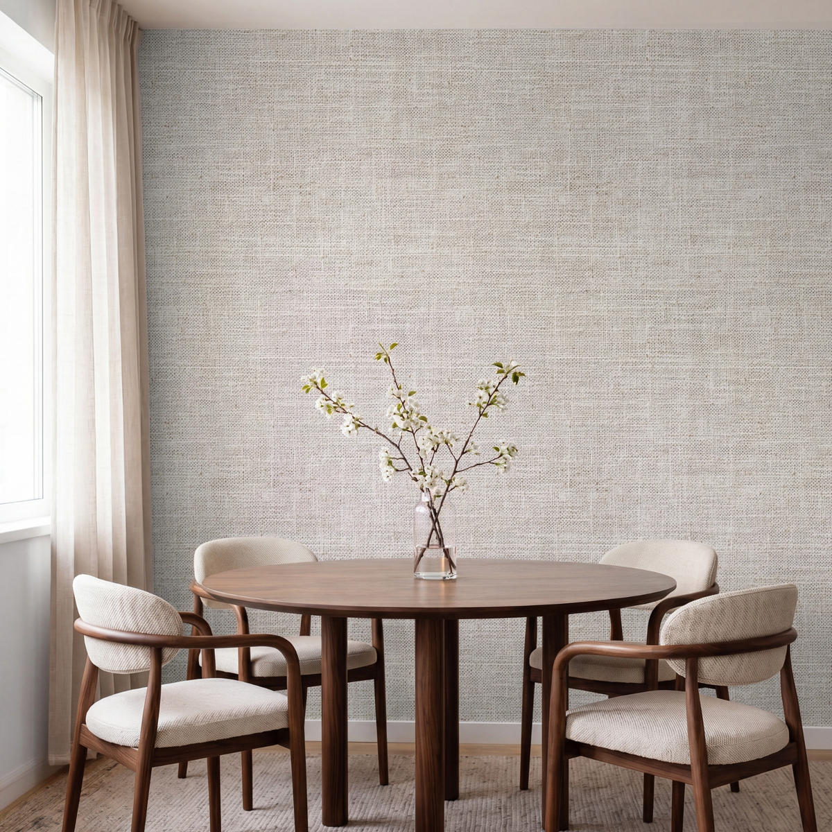TAPETE - Leinen - Textur - Beige - 220x220 cm - Creme, Papier (220/220cm) - OnlyWow