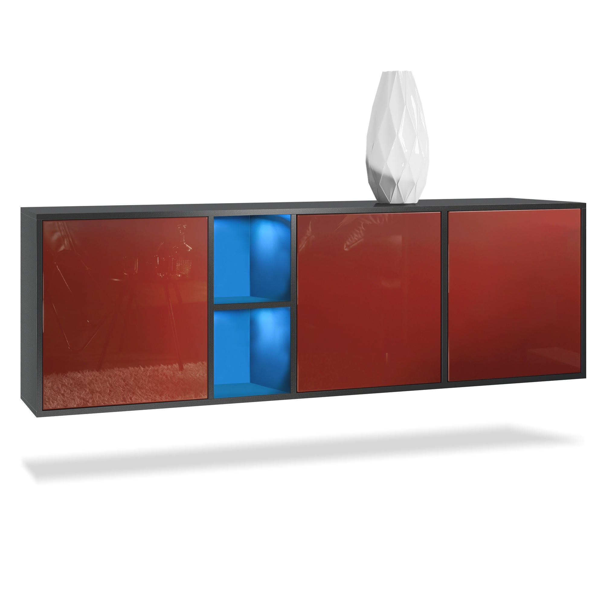 SIDEBOARD Cuba Türen in Bordeaux Hochglanz - Bordeaux, Holzwerkstoff (182/53/35cm) - Vladon