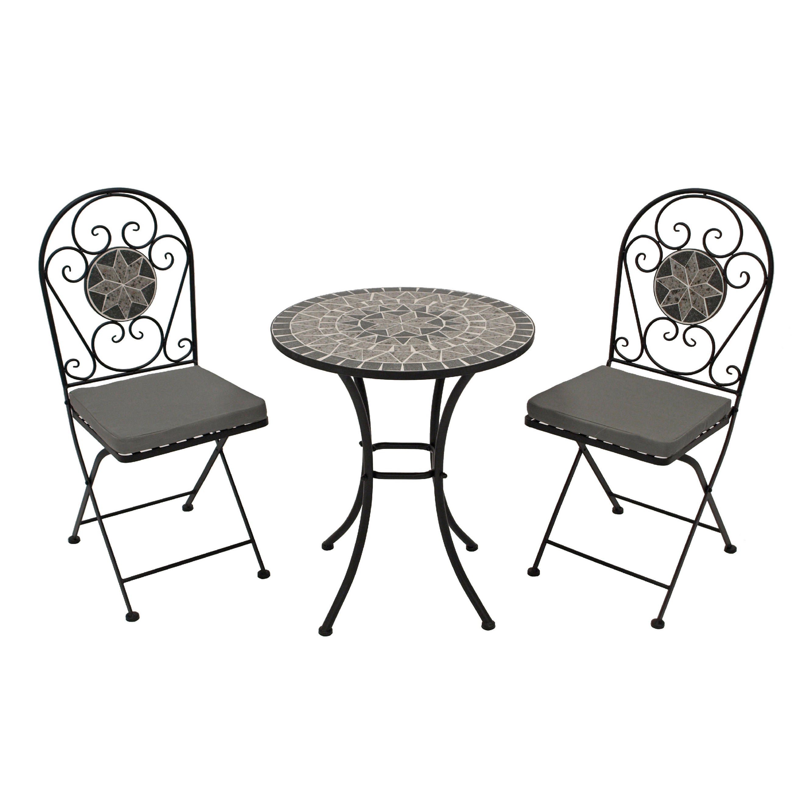 BISTROSET Derby - Balkonset 3-teilig aus schwarz pulverbeschichtetem Eisen - Grau, Metall - TPFGarden