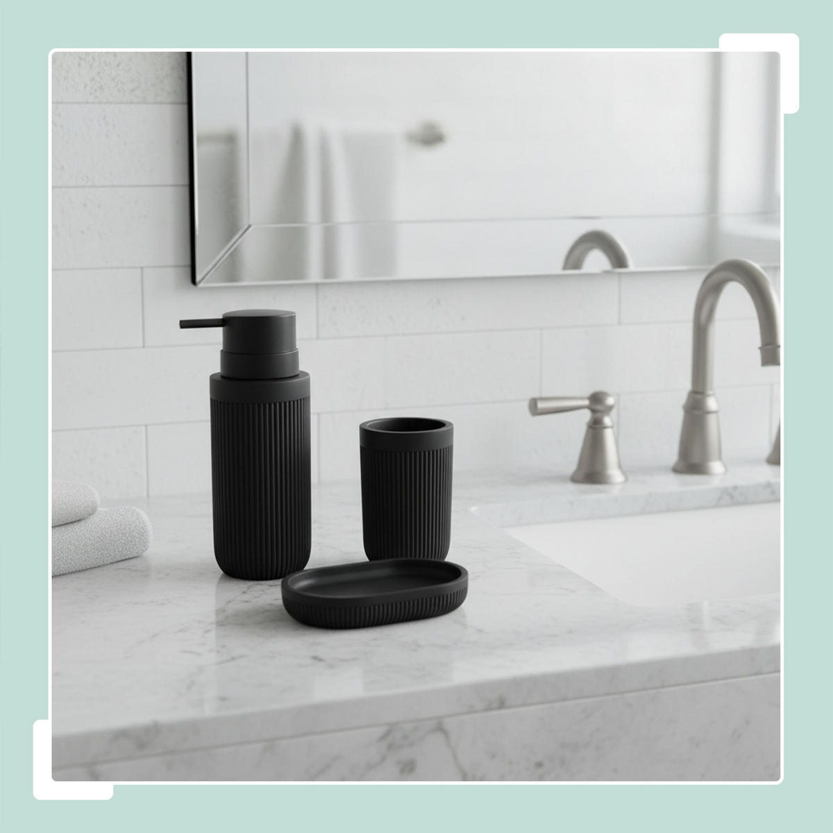 3-TLG.BAD-ACCESSOIRES - Schwarz, Kunststoff (6.5/17.5/6.5cm) - Relaxdays