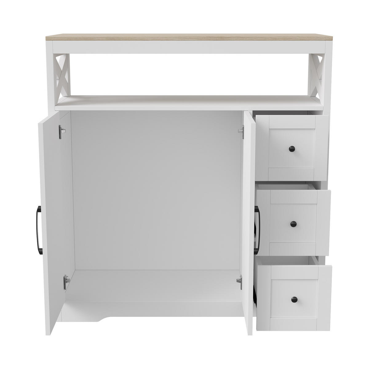 SIDEBOARD 100x40x105 cm 3 Schubladen 2 Türen weiß - Weiß, Holz (100/105/40cm) - LEBENLANG