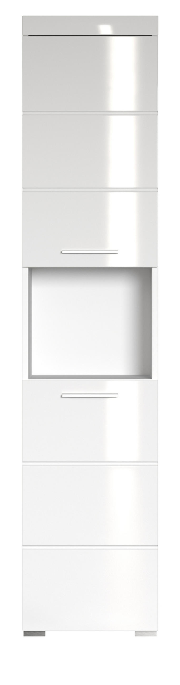 HOCHSCHRANK weiß Hochglanz 37 x 190 cm, Badschrank 2-türig - Weiß, Holzwerkstoff/Kunststoff (37/190/31cm) - Top.Furn