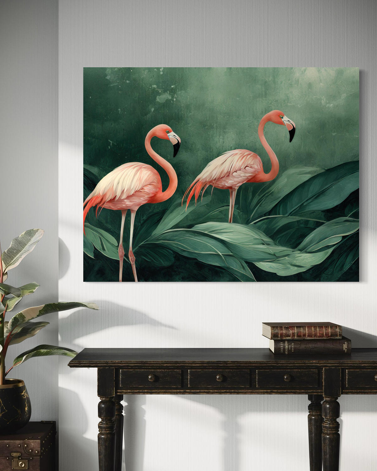 WANDBILD botanik flamingos natur - Grün, Textil (60/40cm) - Feeby