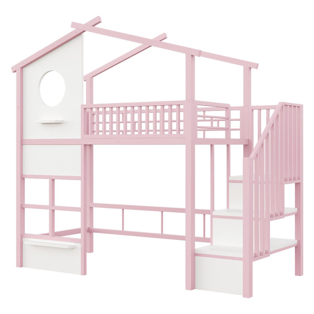 HOCHBETT 90/200 cm mit LED und Stauraumtreppe, DE-41612, in Rosa - Pink, Metall (90/200cm) - ComfortXL