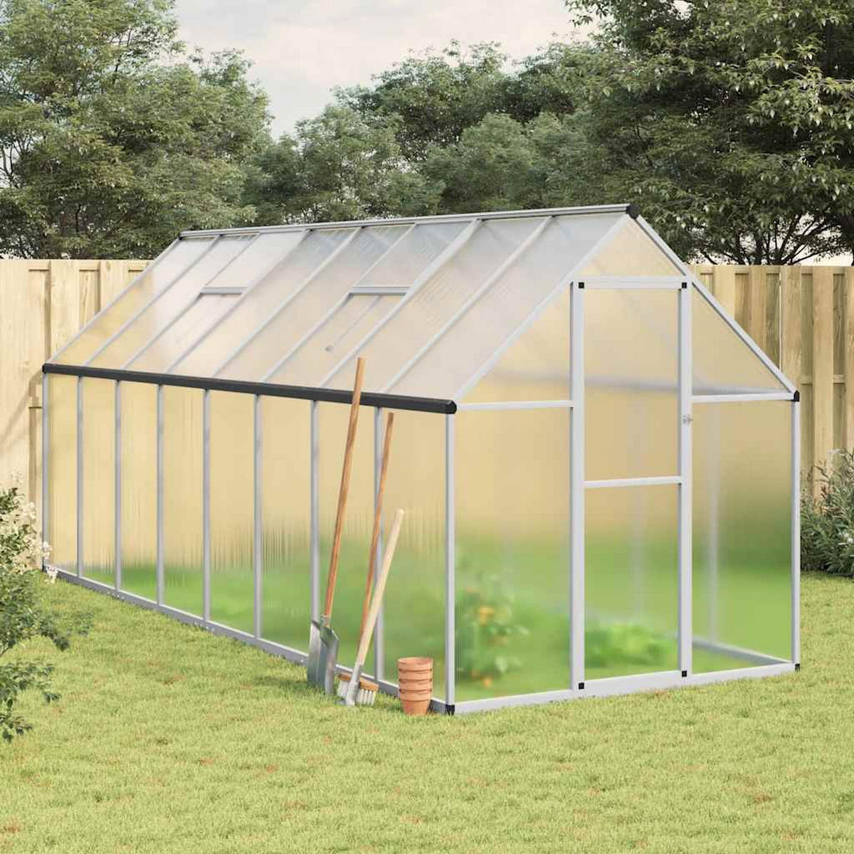 GEWÄCHSHAUS mit Fundamentrahmen Silber 445x169x195cm Aluminimum - Silberfarben, Metall (169/195/445cm)