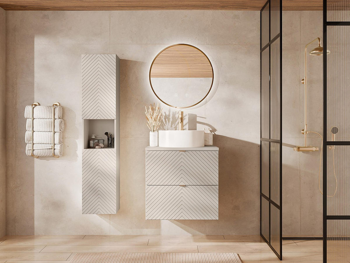 BADSCHRANK - 35 cm x 26.6 cm - Holz, Platte, Holz, Platte - Beige - DORIONI - Beige, Holz (35/140/26.6cm) - Vente-Unique