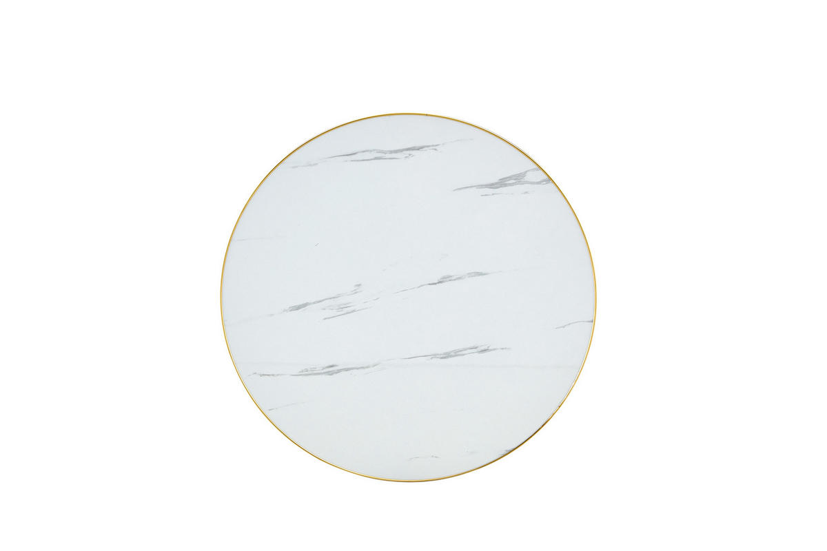 BEISTELLTISCH DE-37359 rund mit Marmoroptik und Goldrand Weiß - Weiß, Metall (60/60/74cm) - ComfortXL