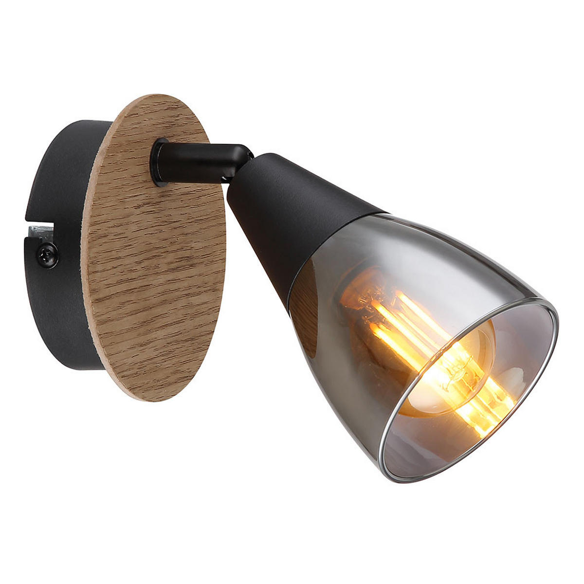 WANDLEUCHTE Metall Braun schwenkbar - Schwarz, Holz (8/13/16cm) - Globo Lighting