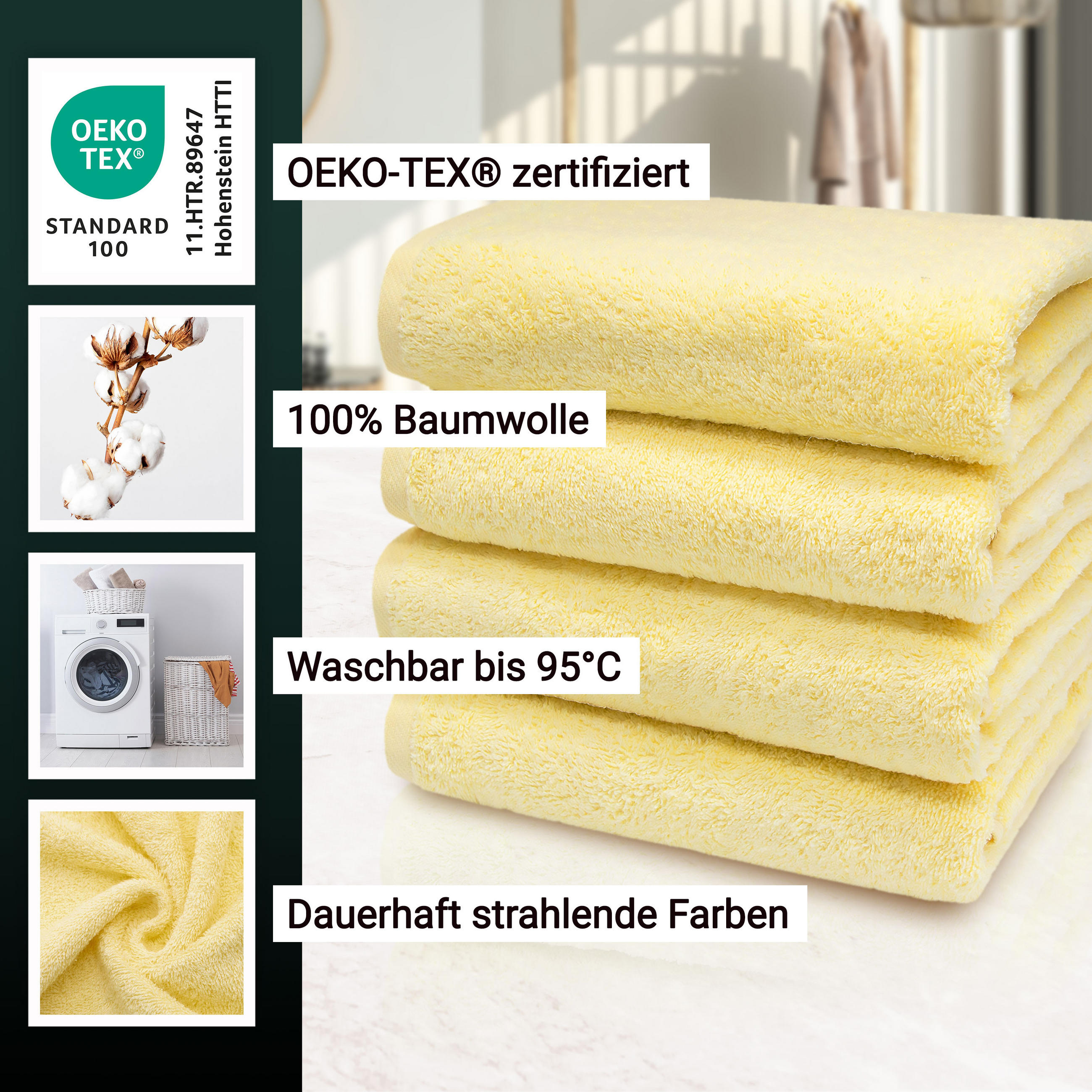 HANDTÜCHER, 4er-Set, 50x100 cm, 100% Baumwolle, Gelb - Hellgelb, Textil (50/100cm) - Zollner