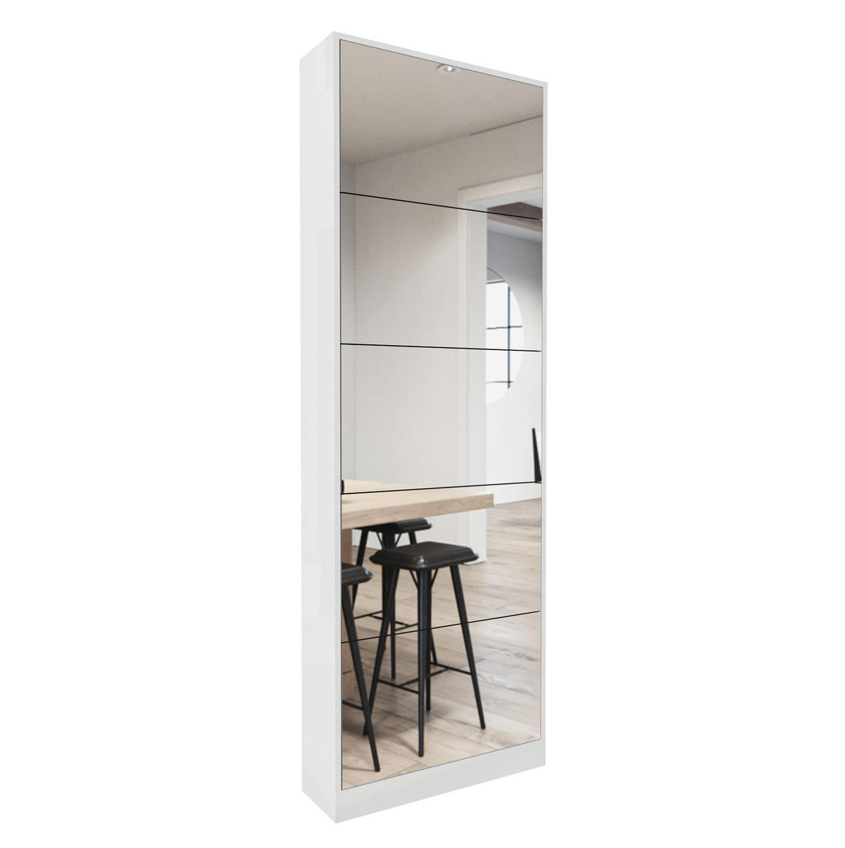 SCHUHSCHRANK 185 cm Weiß aus MDF mit Spiegel - Weiß, Holzwerkstoff (63/185/19.6cm) - OKMYHOME