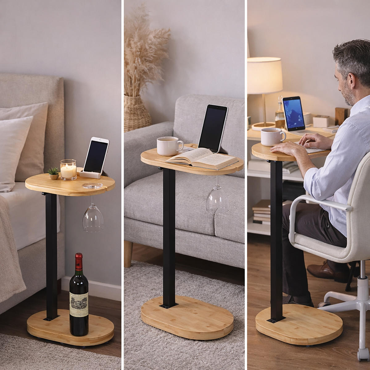 BEISTELLTISCH - Multicolor, Holz/Metall (22/40/82cm) - Relaxdays