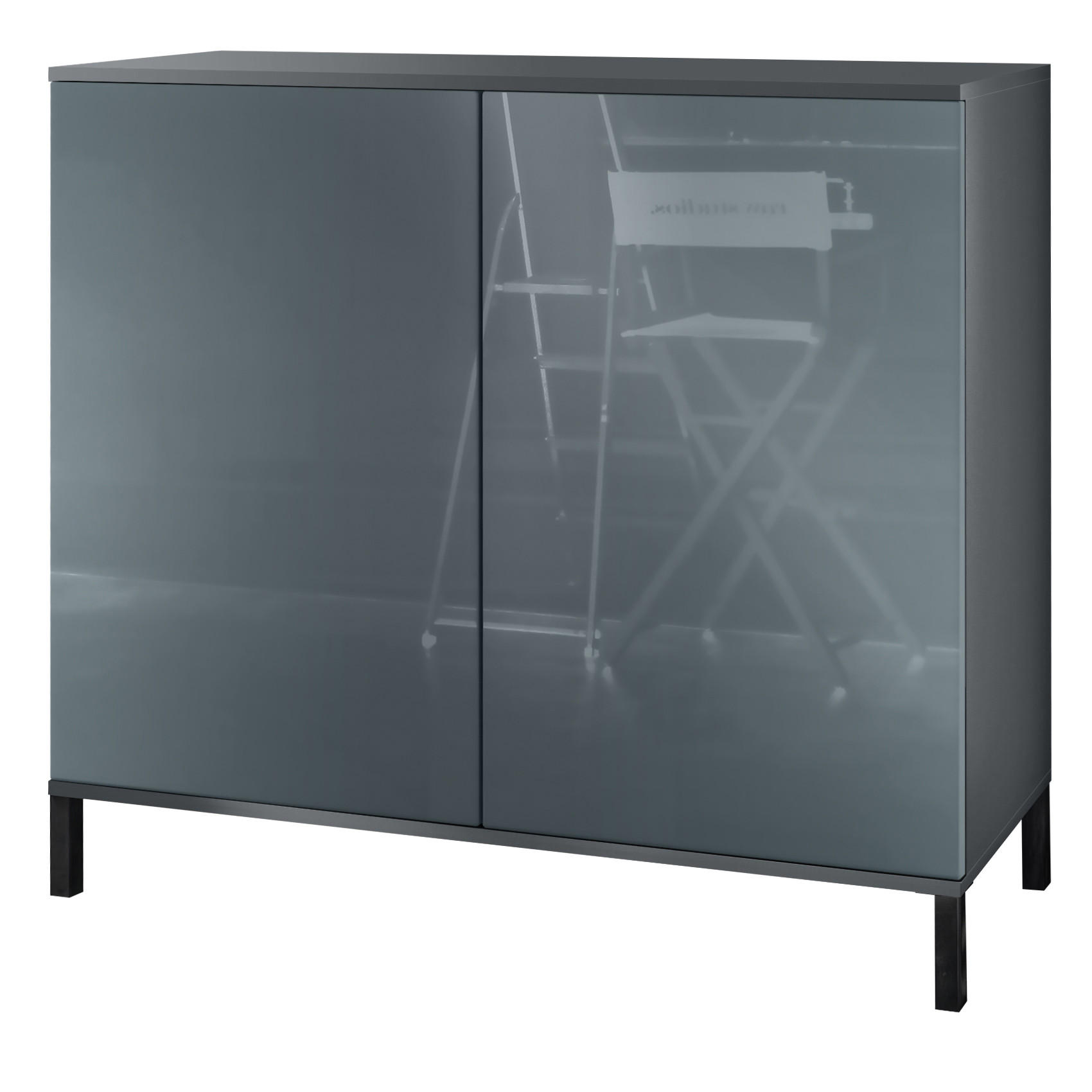 KOMMODE Skadu Grau Hochglanz - Grau, Holzwerkstoff (92.5/83.5/35cm) - Vladon