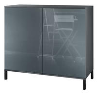 KOMMODE Skadu Grau Hochglanz - Grau, Holzwerkstoff (92.5/83.5/35cm) - Vladon