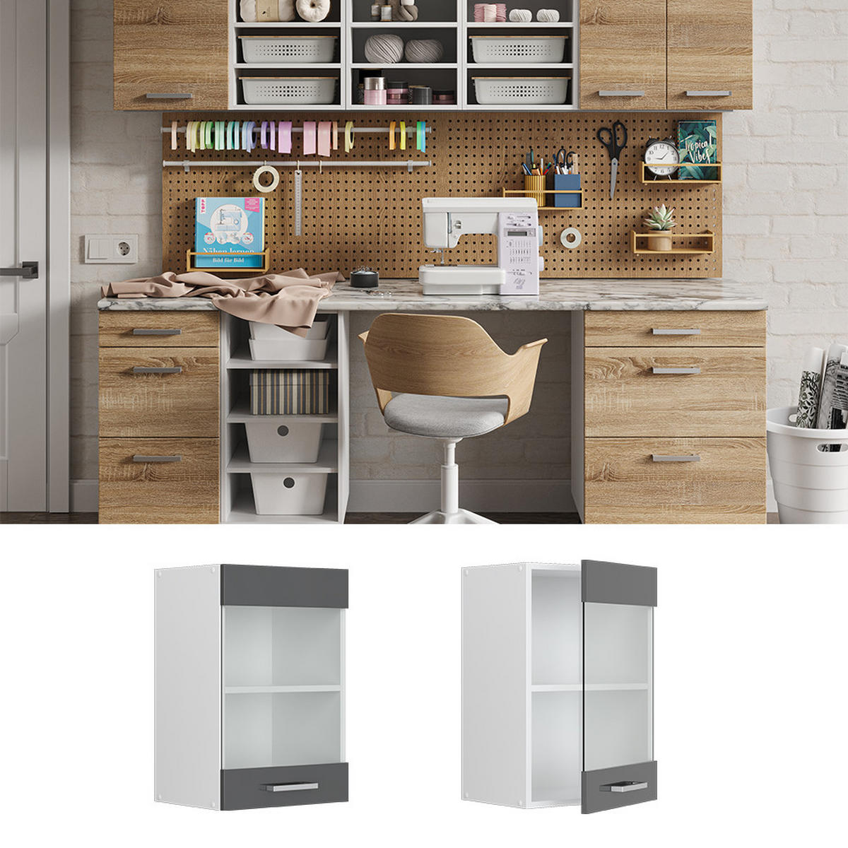 UNIVERZÁLNÍ NÁSTĚNNÁ SKŘÍŇKA R-Line Antracitový vysoký lesk - bílá/vysoce lesklá černá, kompozitní dřevo (40/60/31cm) - Vicco