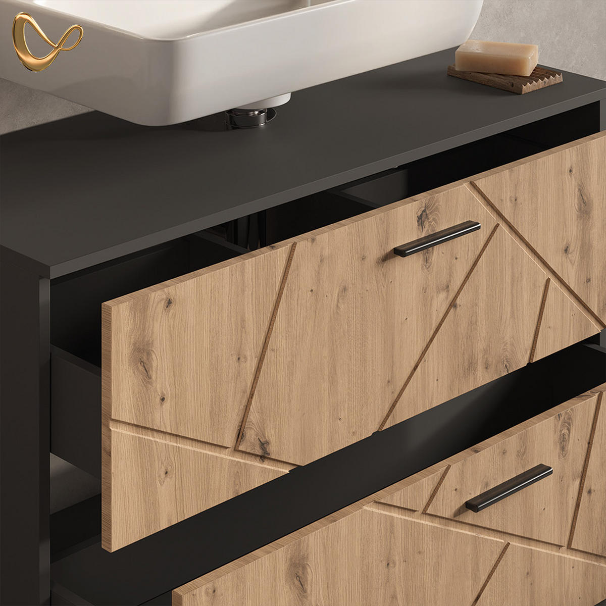 BADMÖBEL-SET Ronco, Anthrazit/Artisan-Eiche, 3-teilig - Anthrazit/Eiche Artisan, Holzwerkstoff (100.1/60.6/41cm) - Livinity®