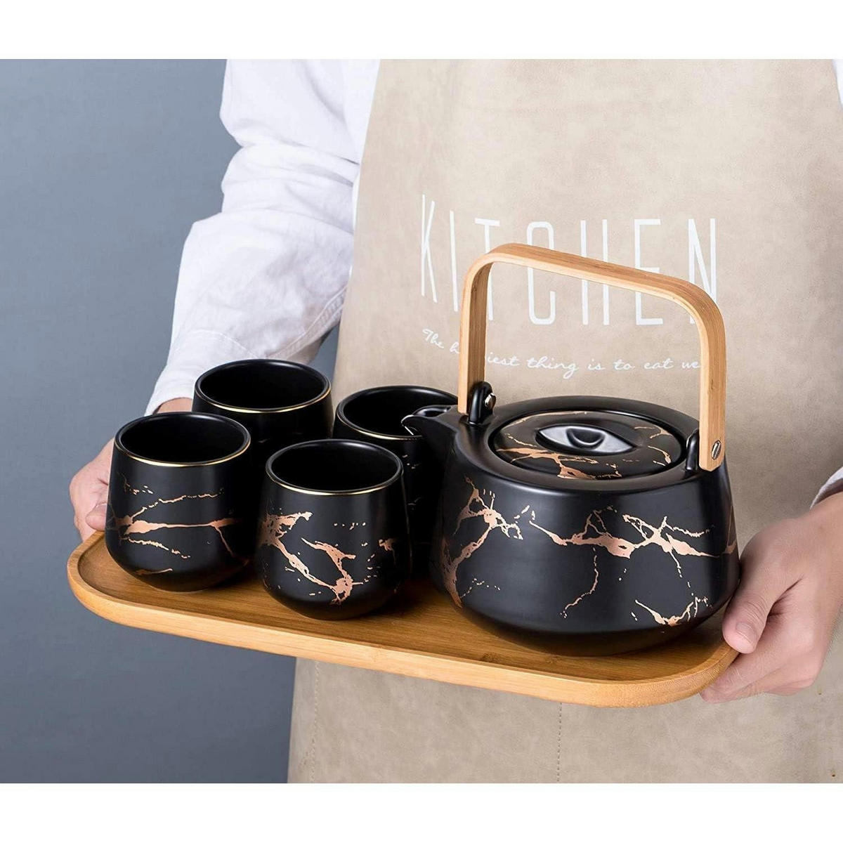 TEESERVICE 5-teiliges Set Marmoroptik Schwarz - Multicolor, Keramik (15/15/20cm)
