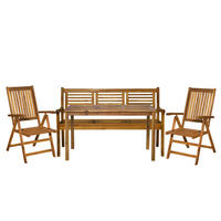 SITZGRUPPE Akana mit 2 Stühlen, 1 Bank und 1 Tisch mit Schirmloch - 135x80 cm - Akazienholz geölt - Naturfarben, Holz - TPFGarden