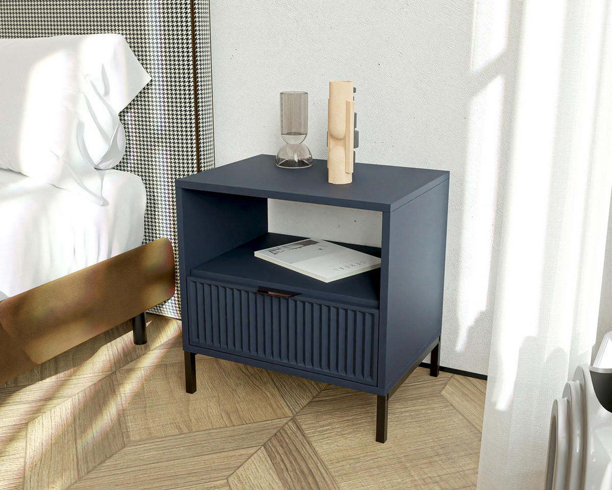 NACHTSCHRANK WAVE 54/40/55 cm Indigo - Schwarz/Dunkelblau, Holzwerkstoff/Metall (54.4/55.1/40.6cm) - Idohome