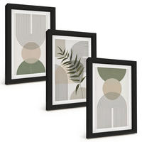 BILDER SET 3er Set - 20x30 cm Schwarzer Rahmen - Abstrakte Formen mit Grün - Schwarz, Kunststoff (20/30cm) - TULUP