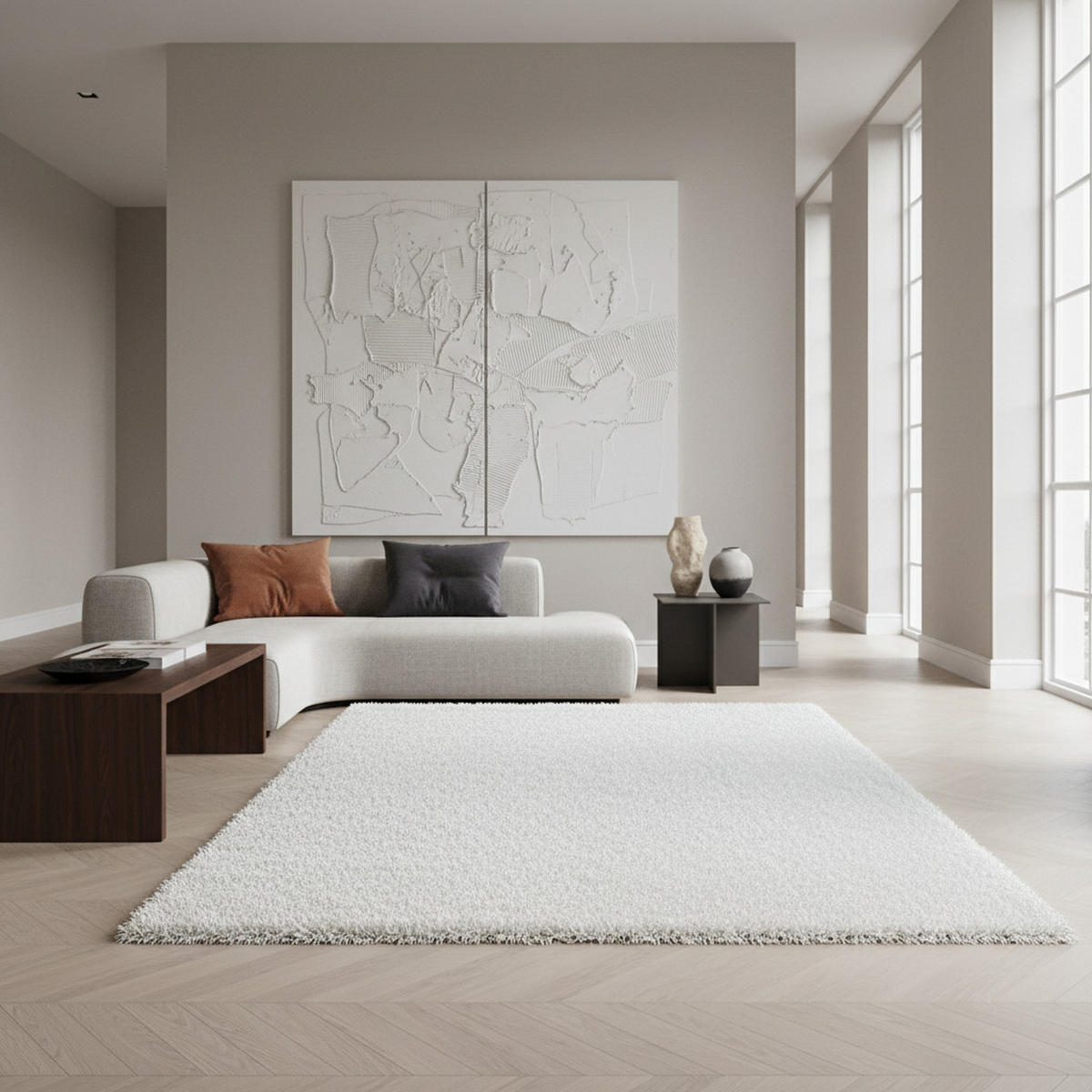 TEPPICH Hochflor Shaggy Uni Style Polypropylen Wohnzimmer Weiß Rechteckig 120x170 - Weiß, Textil (120/170cm) - KADIMA DESIGN