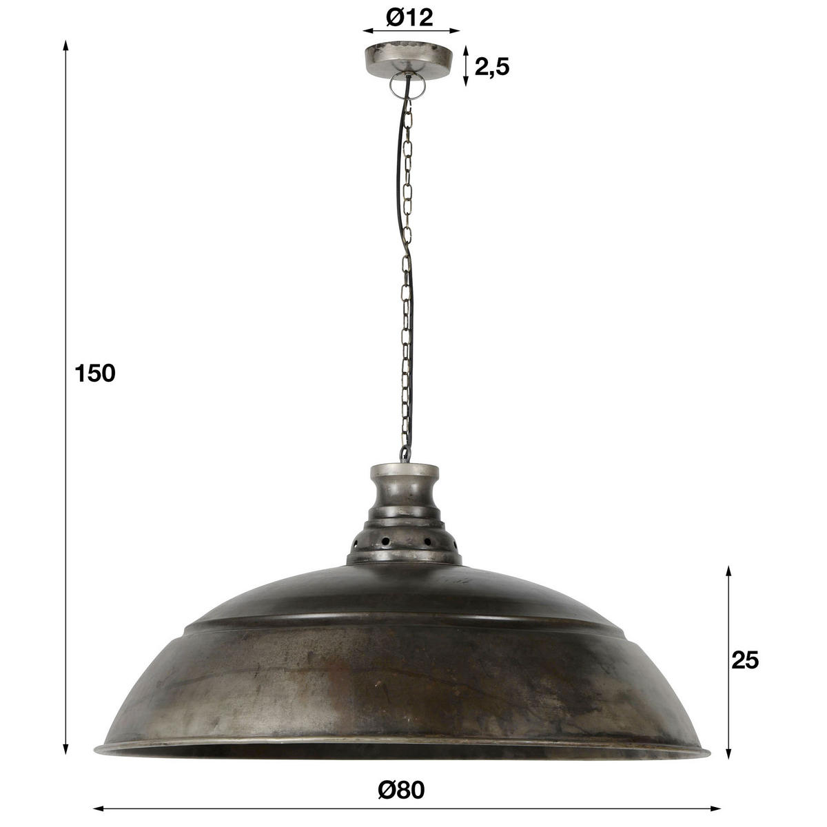 HÄNGELEUCHTE Industrie Silber 80/80/ 150 cm - Silberfarben, Metall (80/80/150cm) - Hoyz Collection