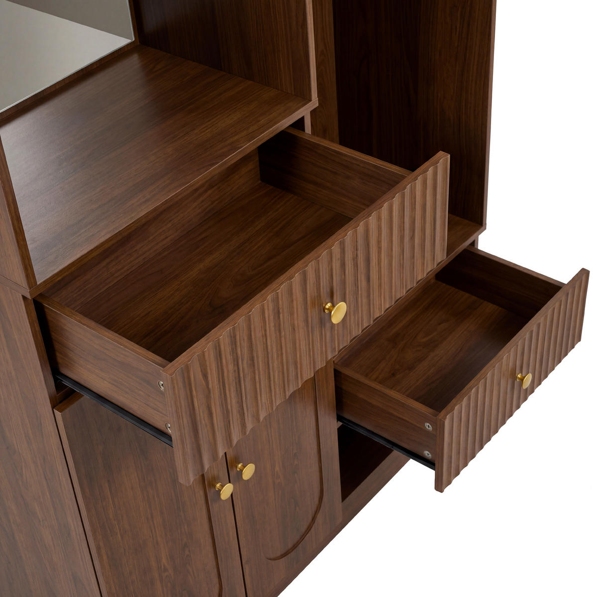 GARDEROBE 100cm Walnuss mit LED, Spiegel, Schuhschrank & Sitzbank - Walnussfarben, Holzwerkstoff (100/180/35cm) - Urban Meuble