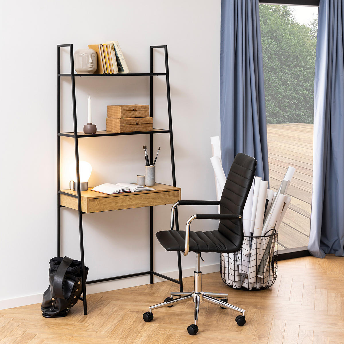 SCHREIBTISCH-KOMBINATION - Wildeiche, Holzwerkstoff/Metall (36/77/175cm) - home24