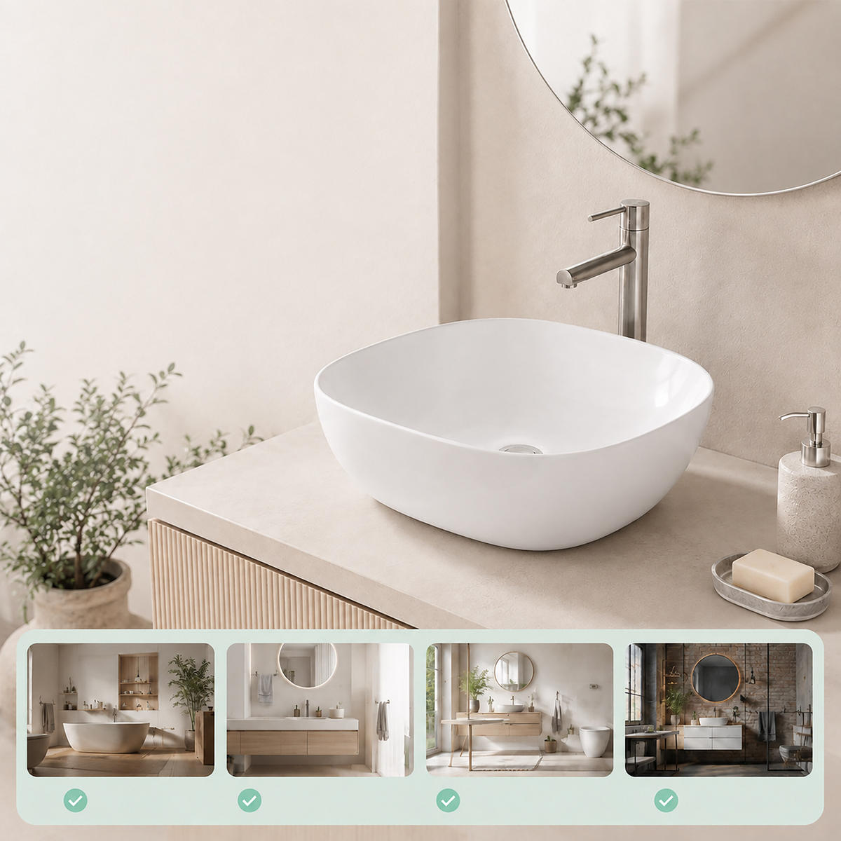 LAVOAR Alb pătrat ceramic fără orificiu pentru baterie - alb, ceramică (42/14/42cm) - Relaxdays