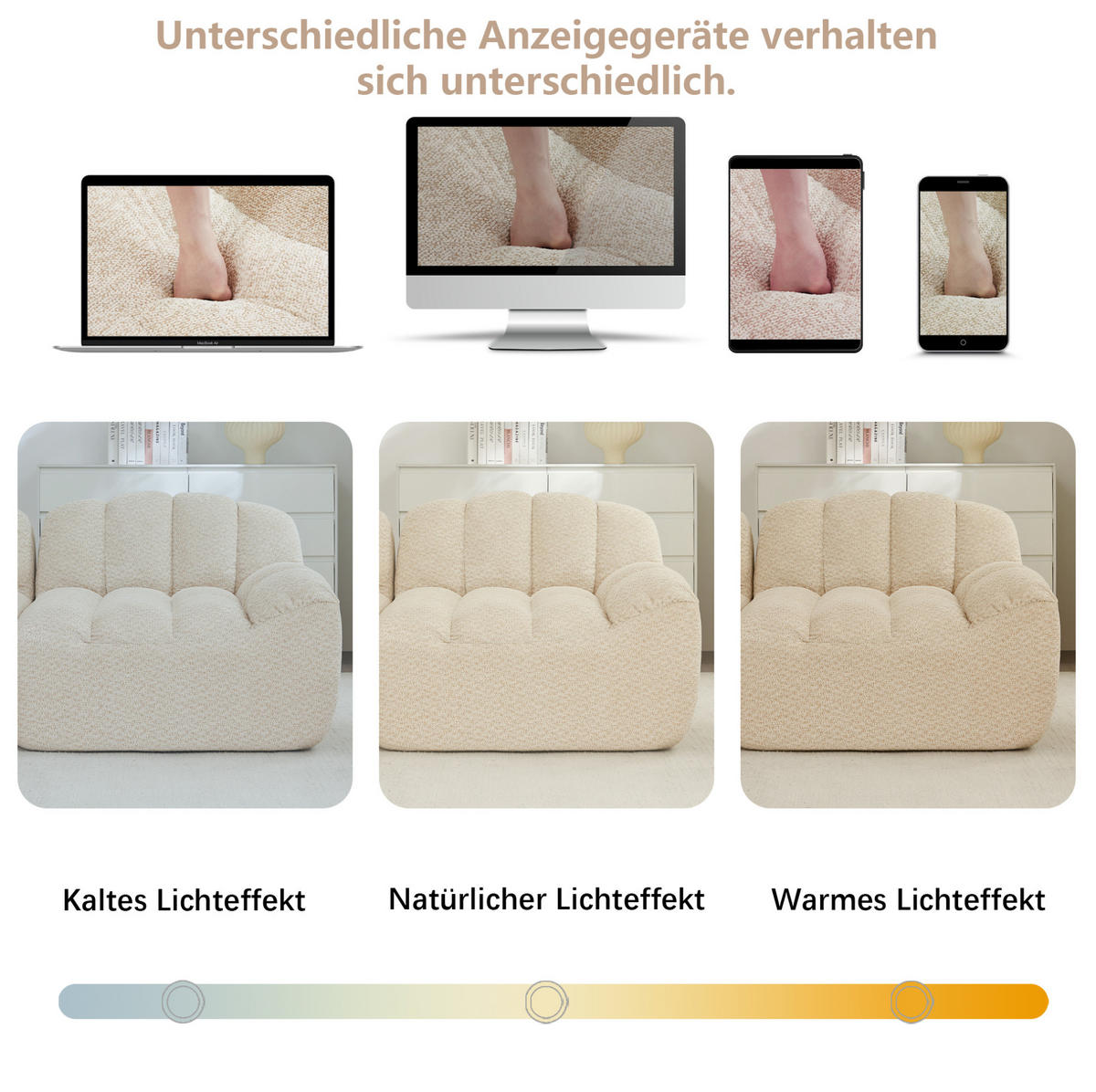 ECKSOFA 210/165/79 cm beige-weiß aus Granuliertem Fleece ohne Montage - Beige, Textil (165/210cm) - OKWISH