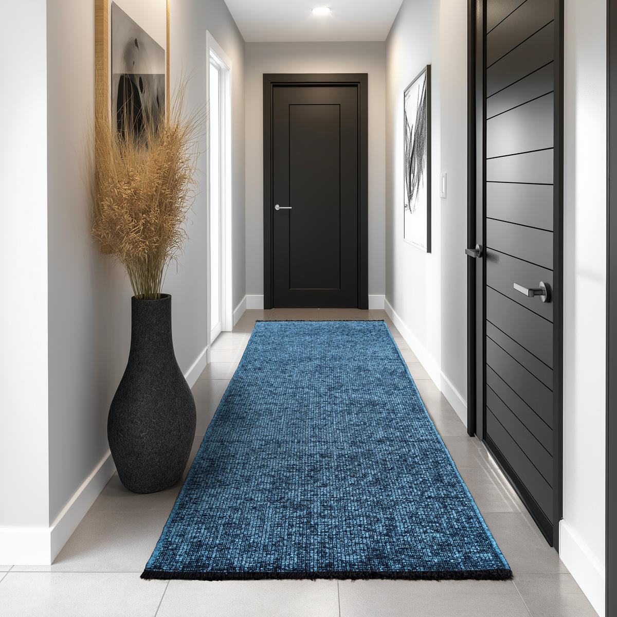 TEPPICH Kurzflor Unicolor Chenille Baumwolle Innen Blau Läufer 80x250 - Blau, Textil (80/250cm) - KADIMA DESIGN