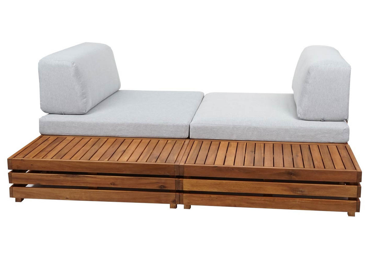 GARTEN-GARNITUR Lounge-Set Polster Hellgrau - Braun, Holz - PROREGAL