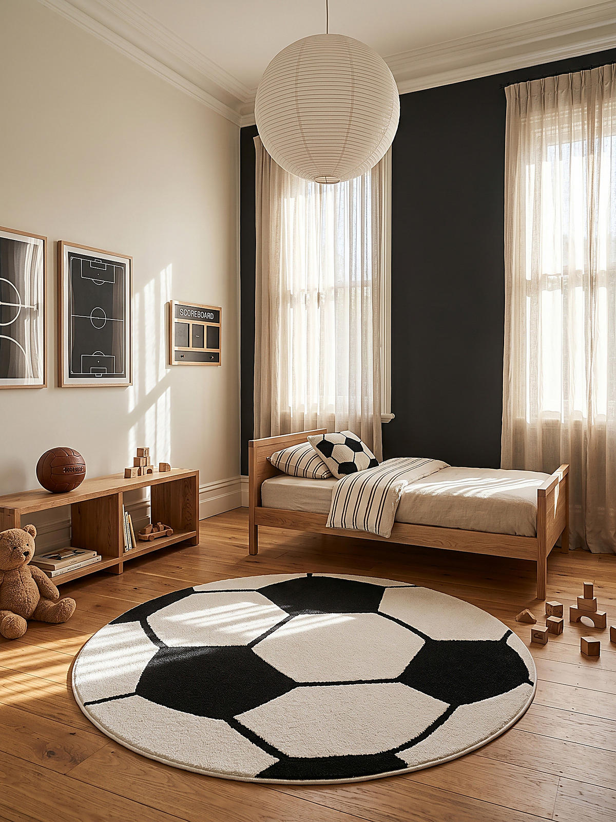 KINDERTEPPICH Kurzflor Fußball CANAZEI Polypropylen Schwarz-Weiß 200 x 200 cm - Multicolor, Textil (200/200cm) - KADIMA DESIGN