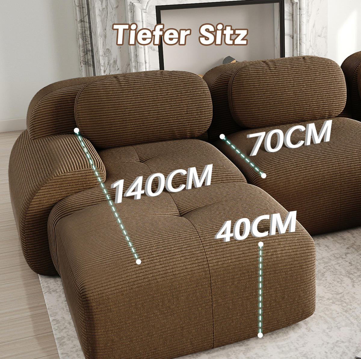 ECKSOFA 298/178/70 cm braun aus Cordstoff montagefrei und ergonomisch - Braun, Textil (178/298cm) - OKWISH