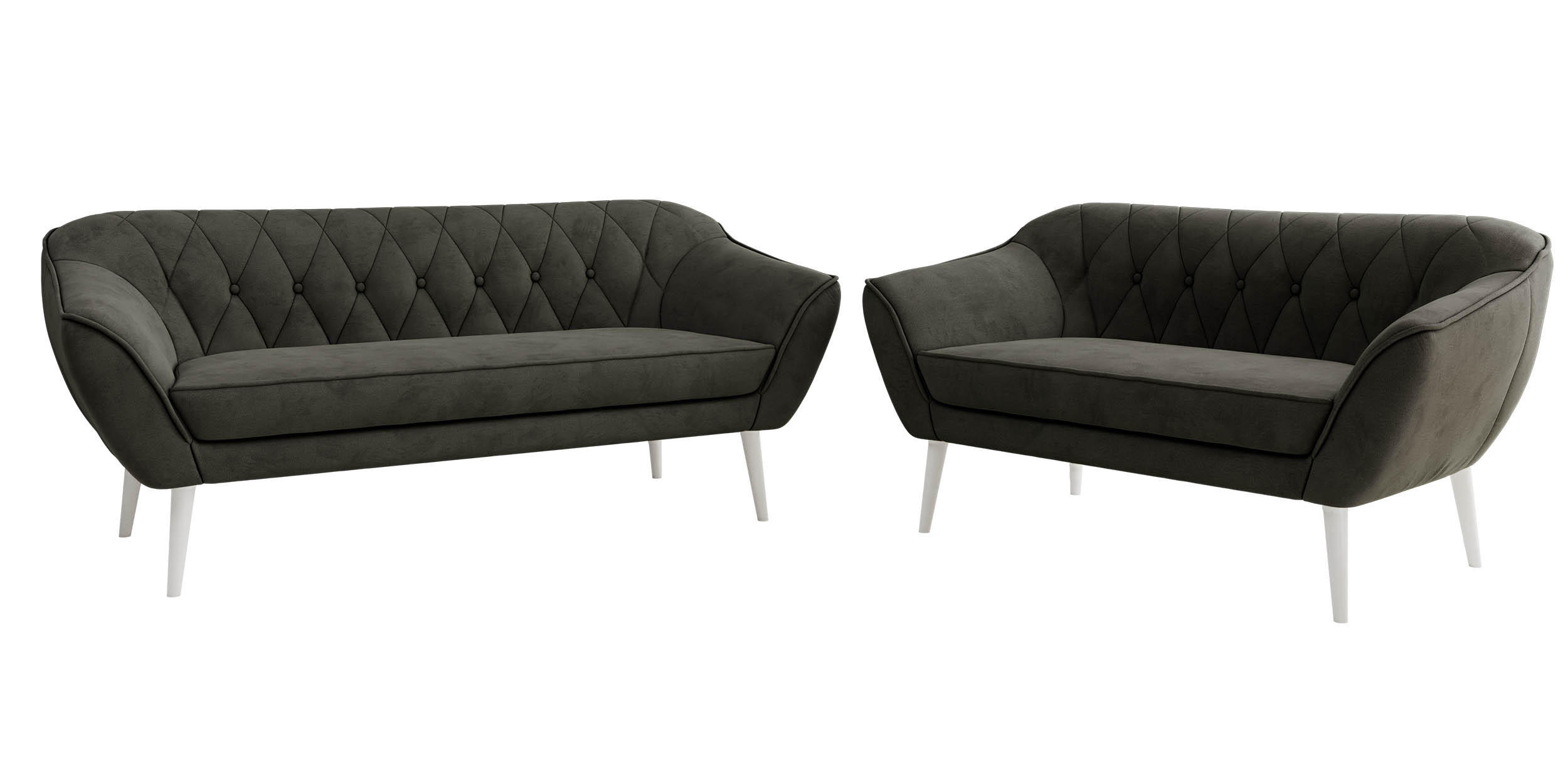 SITZGARNITUR PIRS 3+2 - Dunkelgrau Velvet - Weiße Beine - Dunkelgrau/Weiß, Holzwerkstoff/Textil (180/75/74cm) - MKS
