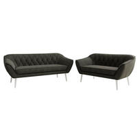 SITZGARNITUR PIRS 3+2 - Dunkelgrau Velvet - Weiße Beine - Dunkelgrau/Weiß, Holzwerkstoff/Textil (180/75/74cm) - MKS