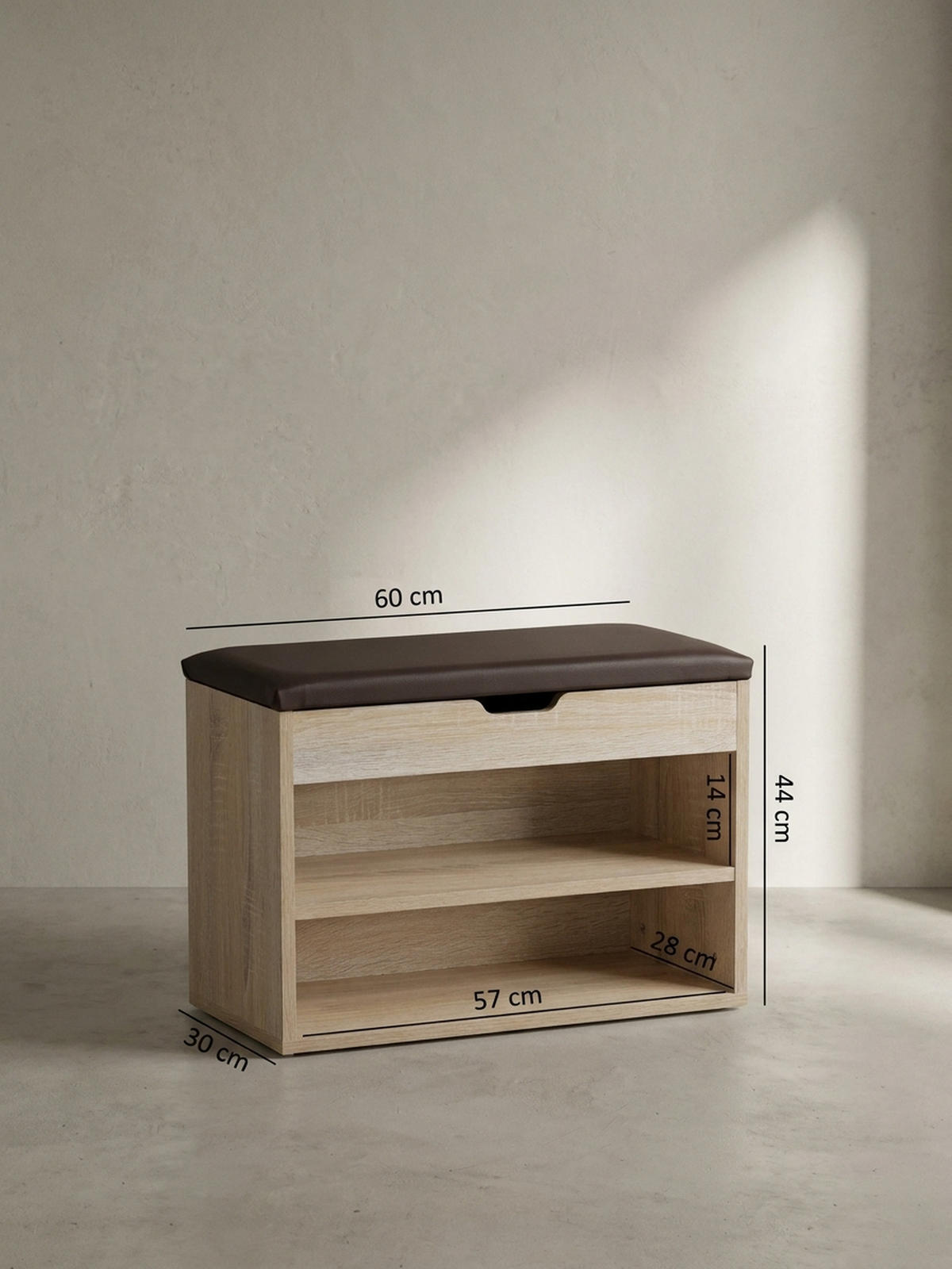 SCHUHBANK gepolstert mit Stauraum, Beige 60x30x40 cm - Beige/Schwarz, Holz/Textil (60/40/30cm) - KADIMA DESIGN