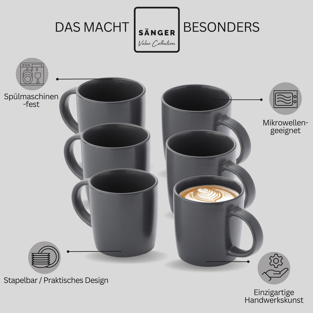 KAFFEEBECHER LEEDS NIGHTSKY - 6 teilig aus Steingut - Dunkelgrau, Stein (0.38L) - Sänger