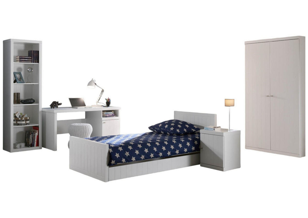 KINDERZIMMER SET Kamaria 6-tlg Bett Kleiderschrank Regal Kommode Weiß - Weiß, Holzwerkstoff (200/1/90cm) - 58aufmkessel
