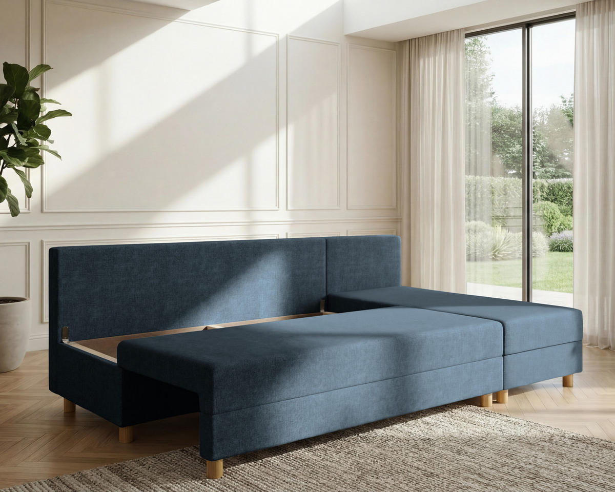 ECKSOFA Lellice L-Form- links oder rechts montierbar, blau - Blau, Holz (214/122cm) - Homesy