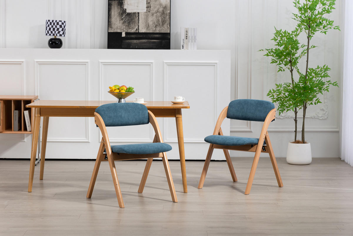 KLAPPSTUHL 2er-Set gepolstert Sitzhöhe 45 cm Buchenholz Blau - Blau, Holz (54/60/79cm) - Meubliv