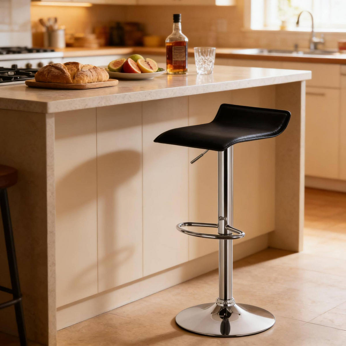BARHOCKER höhenverstellbar drehbar 62-84 cm Kunstleder Schwarz - Schwarz, Metall (39/84/38.5cm) - Meubliv