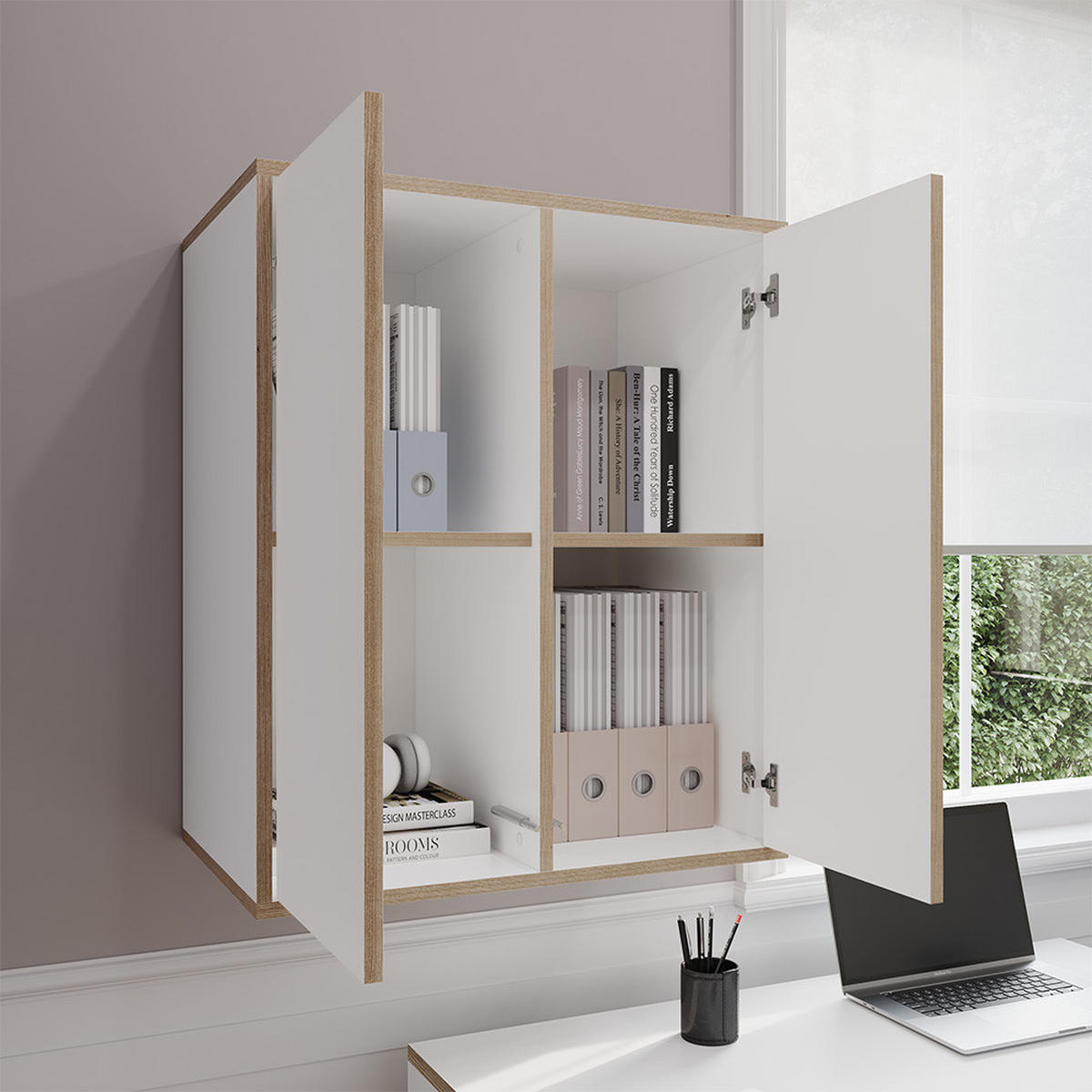 STĚNOVÁ POLICE Tetrix Bílá - bílá/béžová, kompozitní dřevo (63/75/40cm) - Vicco