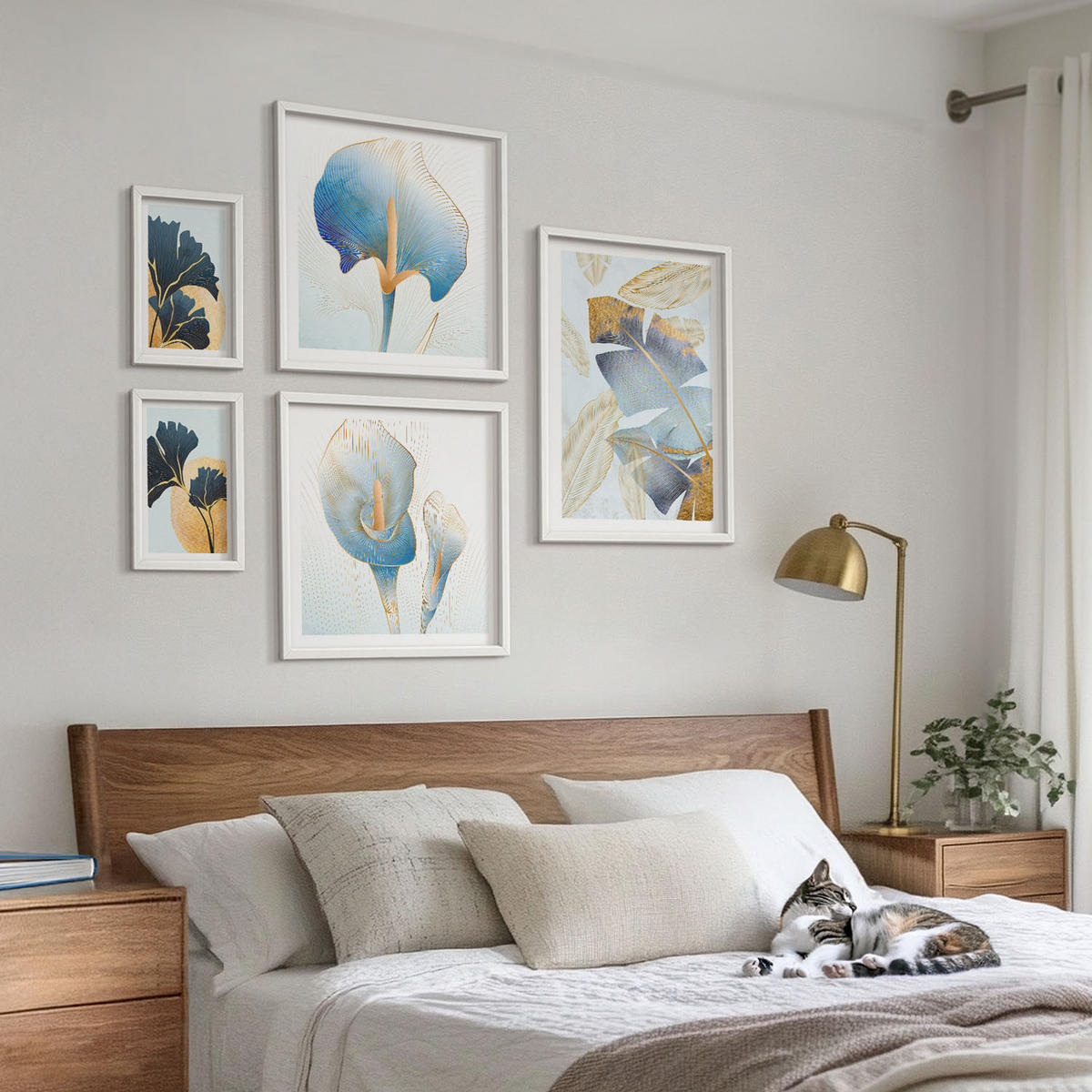 WANDBILDER 5er-Set - 50x50 cm & 20x30 cm & 40x60 cm Weißer Rahmen - Zitronenweinporträt Kahlo - Weiß, Kunststoff (40/60cm) - ArtPrintCave