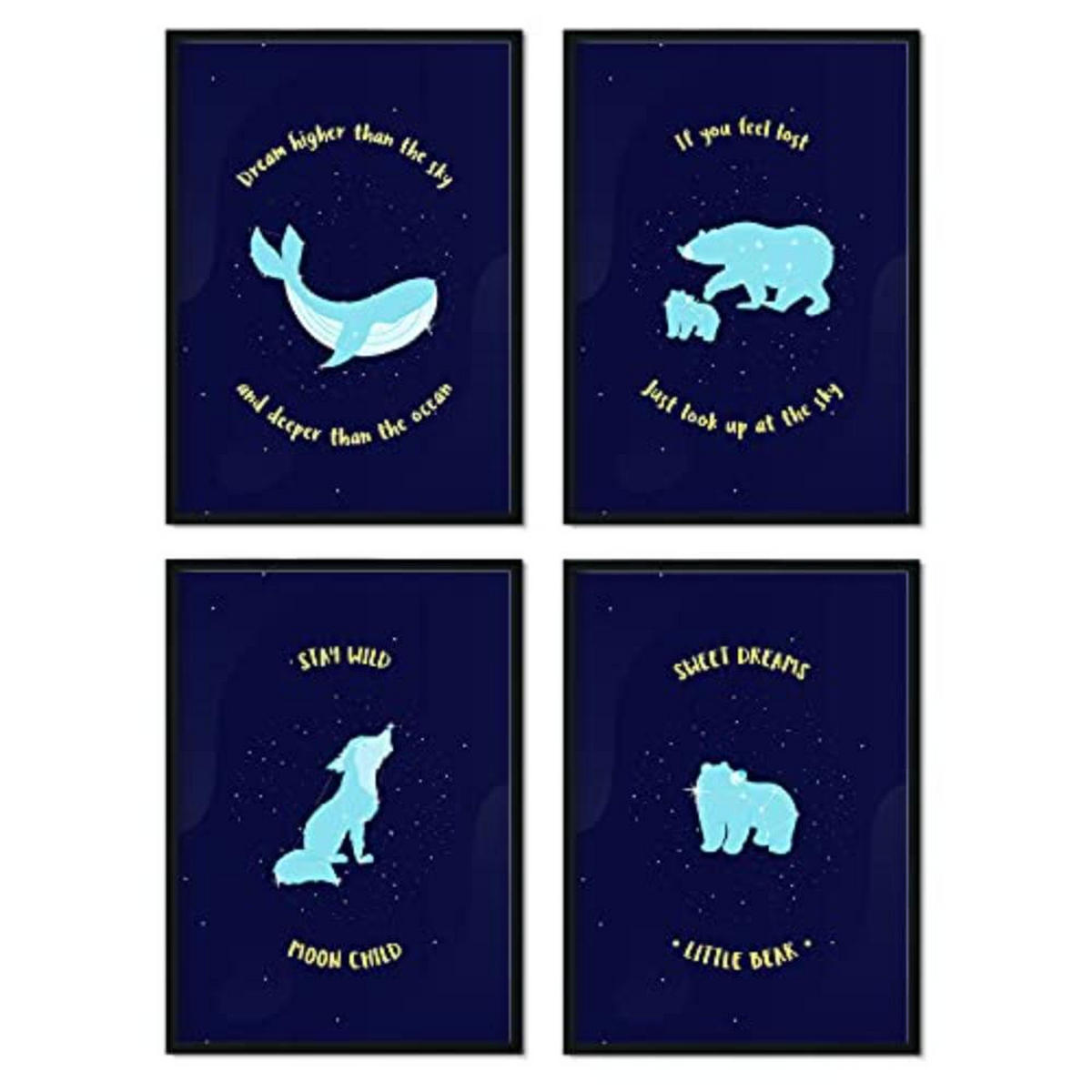 POSTER Set mit 4 Wild Packplatten A4 Schwarzer Rahmen - Schwarz, Papier (29.7/3cm) - Nacnic