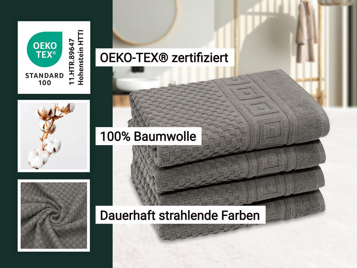 HANDTÜCHER, 4er-Set, 50x100 cm, 100% Baumwolle, Grau - Anthrazit, Textil (50/100cm) - Zollner