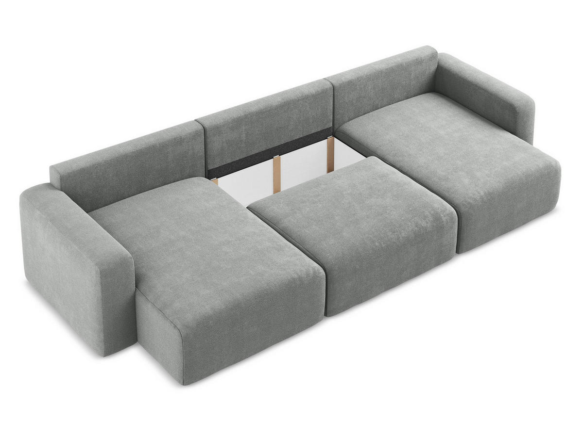 WOHNLANDSCHAFT Chenille Stoff Grau - Blau/Schwarz, Kunststoff/Textil (332/79/149cm) - Makamii