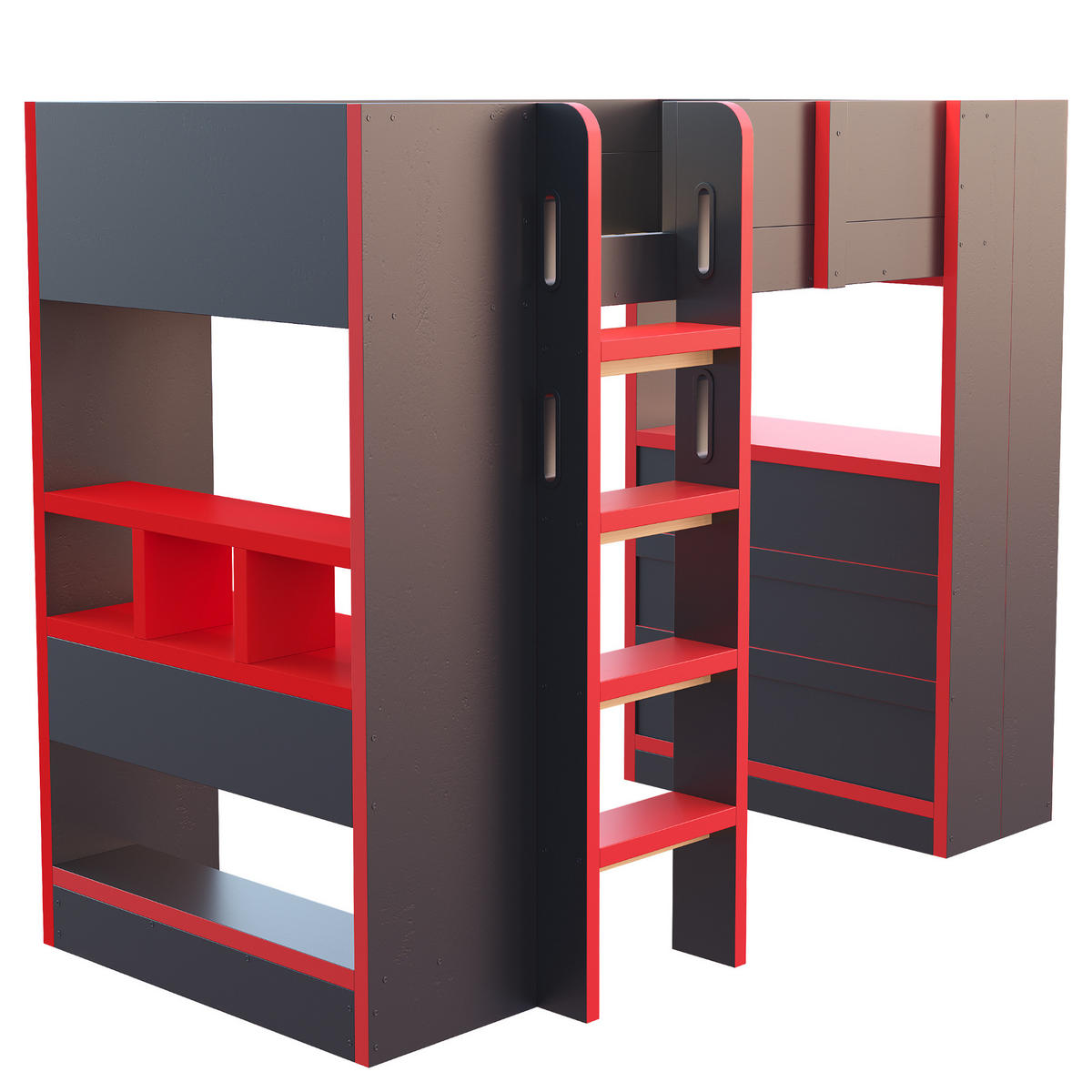 HOCHBETT 90/200 cm mit Schreibtisch, LED und Steckdose, DE-41602, in Schwarz/Rot - Schwarz, Holzwerkstoff (90/200cm) - ComfortXL